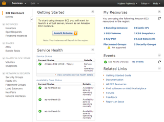 Amazon EC2のコンソール