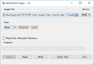 Win32DiskImagerでmicroSDカードにイメージファイルを書き込む